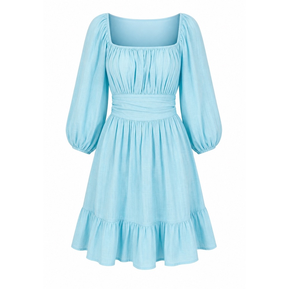 Peasant babydoll light Blue Mini Dress Smocked Medium cottage milkmaid Coastal